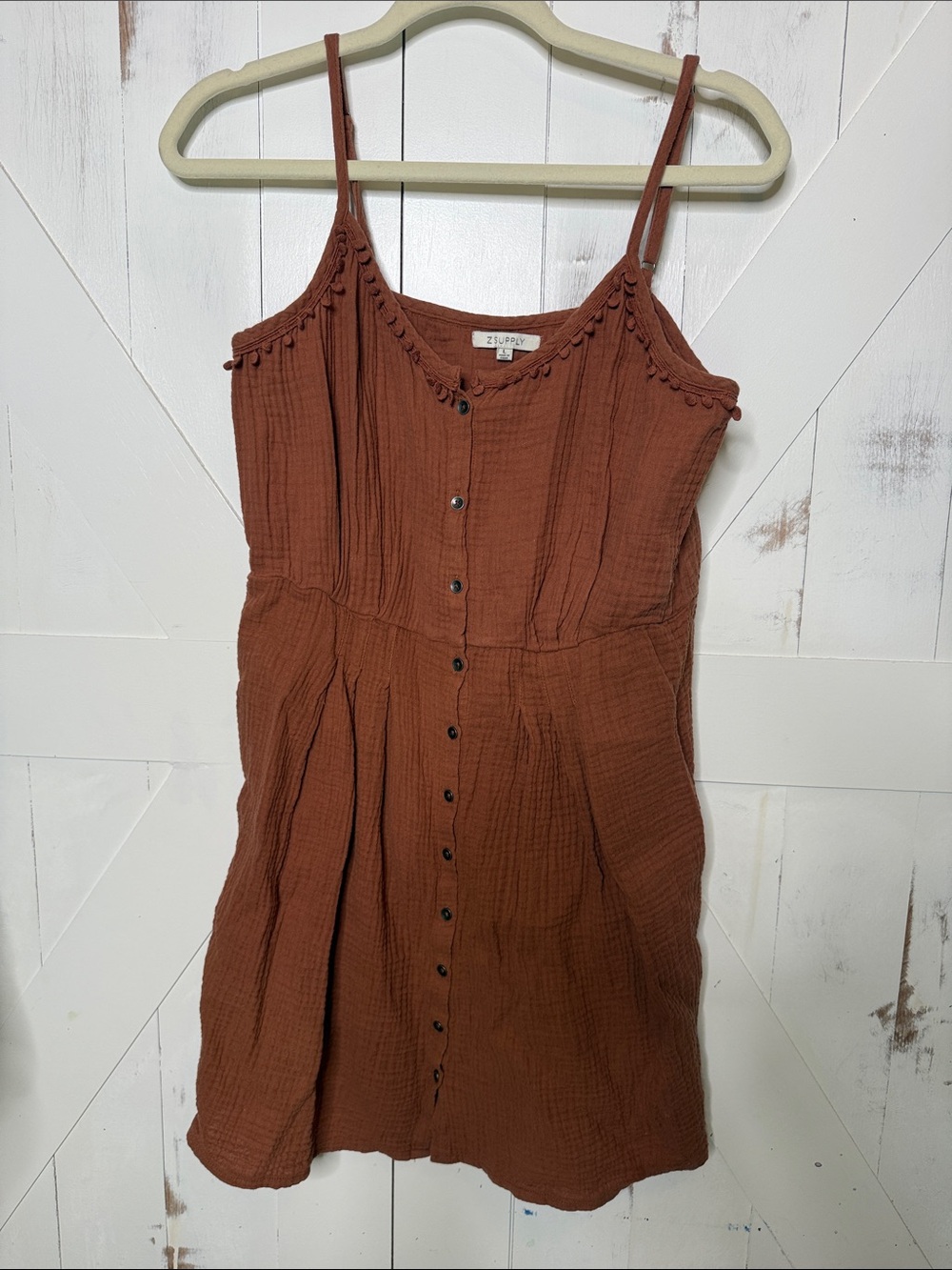 Z Supply Rust Button-Front Mini Dress with Spaghetti Straps - Picture 4 of 12